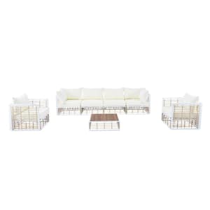 7-Piece Metal Patio Conversation Set with coffee table and Ivory Cushion