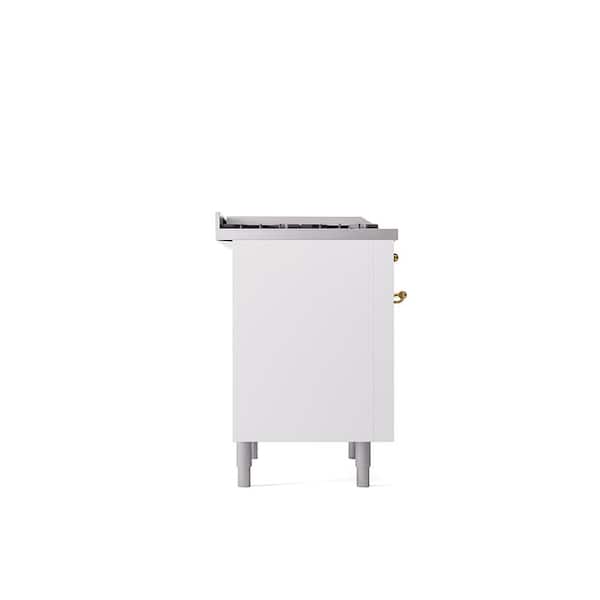 Nostalgie II 36 in. 6 Burner+Griddle Freestanding Dual Fuel Natural Gas Range in White with Brass Trim