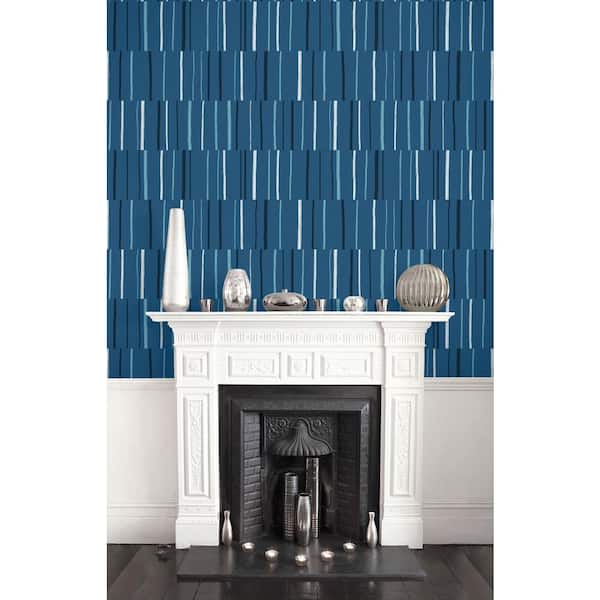 60.75 sq. ft. Blueberry Midnight and Blue Skies Block Lines Paper Unpasted Wallpaper Roll