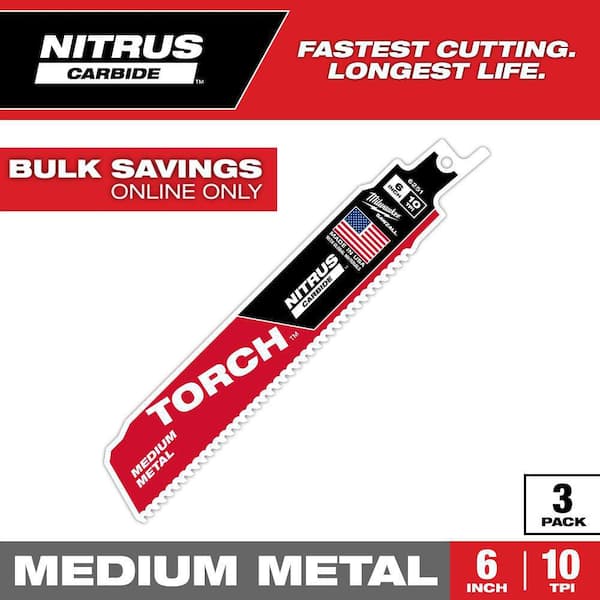 6 in. 10 TPI TORCH Nitrus Carbide Teeth Medium Metal Cutting SAWZALL Reciprocating Saw Blade (3-Pack)