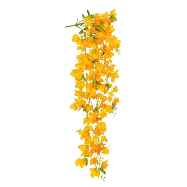 50 in. Honey Yellow Artificial Bougainvillea Flower Stem Hanging Spray Bush