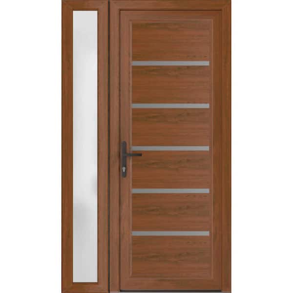 46 in. x 80 in. Right-hand/Inswing Frosted Glass Walnut Steel Prehung Front Door with Hardware