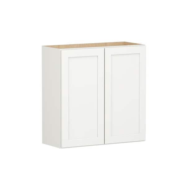 SIMPLY WOODMARK PRO Shaker Full Overlay 27 in. W x 12 in. D x 30 in. H Plywood Assembled Wall Kitchen Cabinet in Linen White