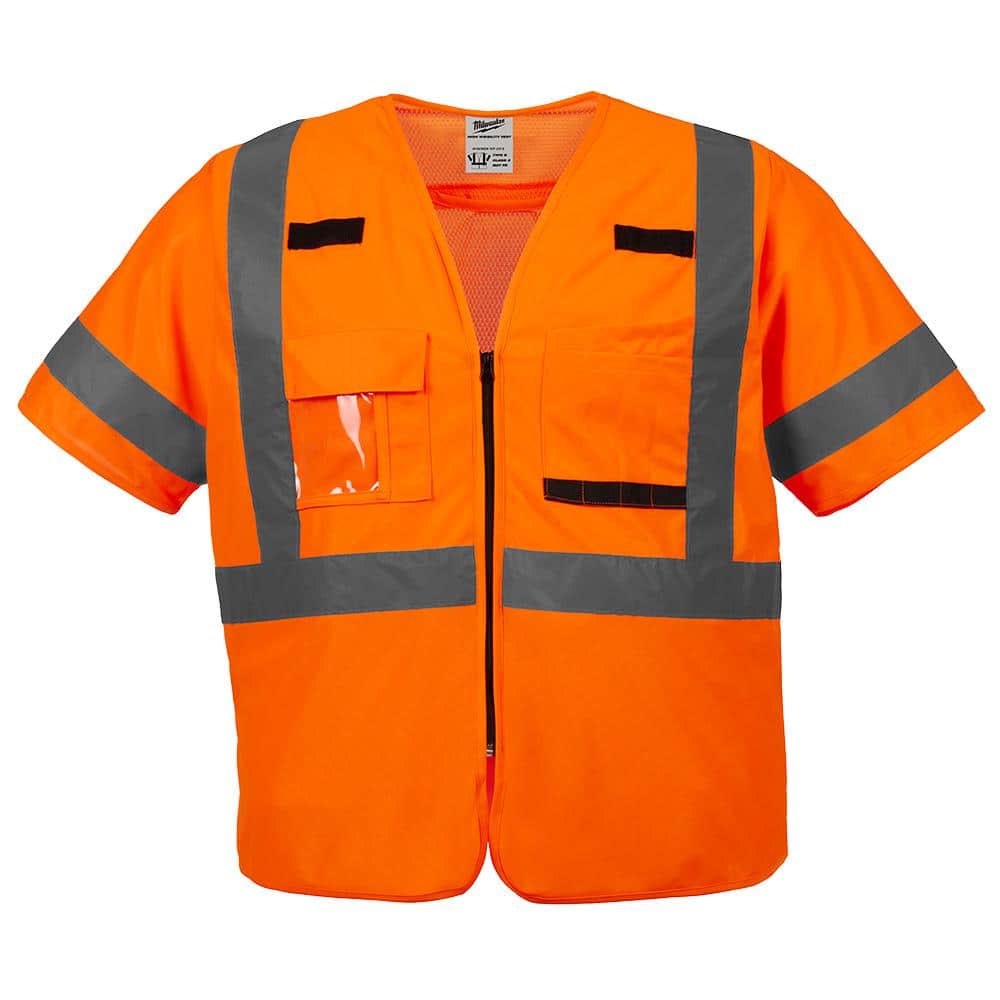 4X-Large/5X-Large Orange Class-3 High Visibility Safety Vest with 10-Pockets and Sleeves