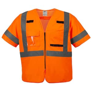 4X-Large/5X-Large Orange Class-3 High Visibility Safety Vest with 10-Pockets and Sleeves