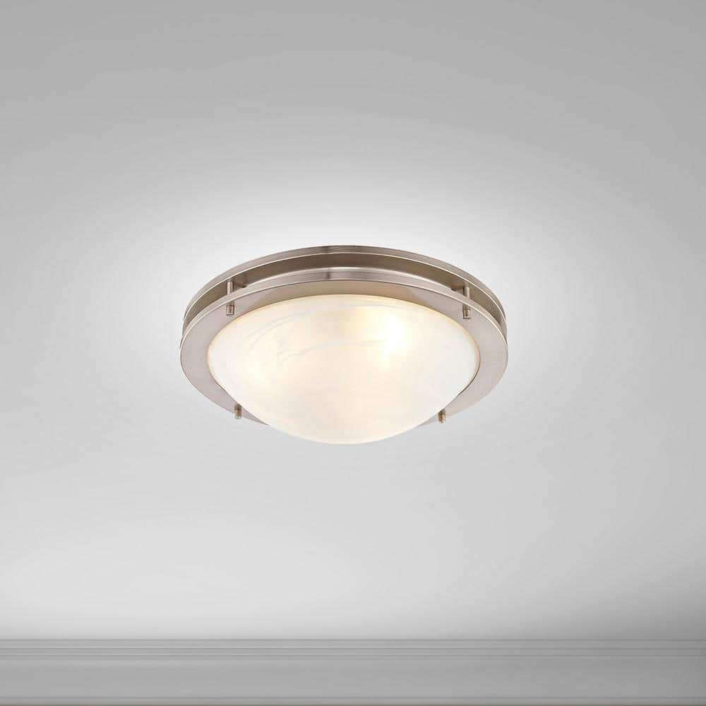 Modern Brushed Nickel 3-Light LED Bowl Flush Mount with White Alabaster Glass