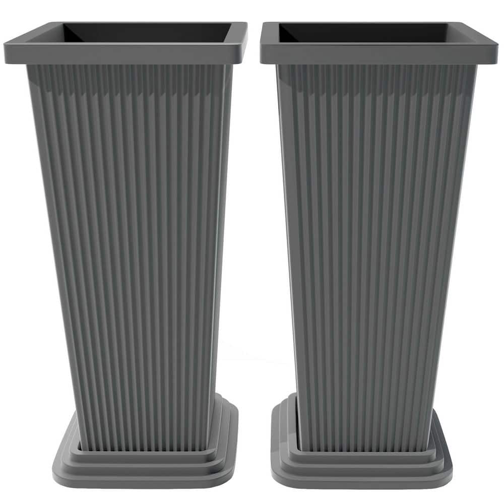 Extra Tall Plastic Planters-Gray Indoor and Outdoor Square Pots (11 in. L x 11 in. W x 24 in. H) (2-Pack) price history on PriceWatchPro