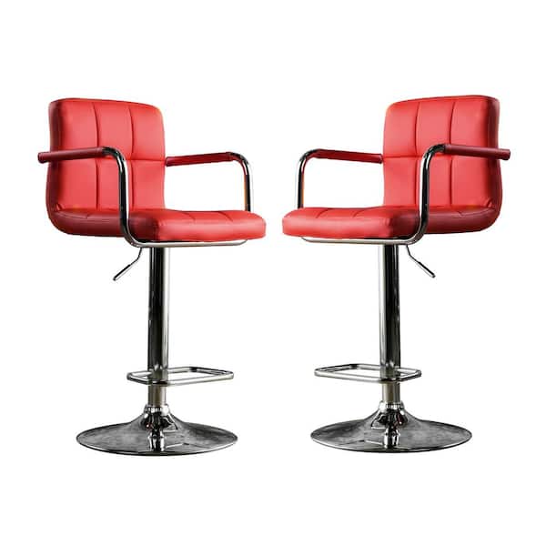 Furniture of America Lennocx 42.75 in. Red Low Back Metal Height Adjustable Bar Stool with Faux Leather Seat (Set of 2)