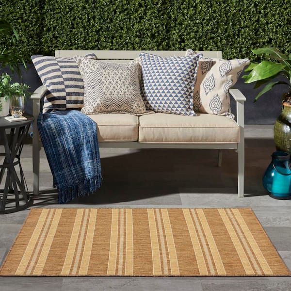 Horizon Indoor/Outdoor Natural 3 ft. x 5 ft. Stripes Contemporary Area Rug