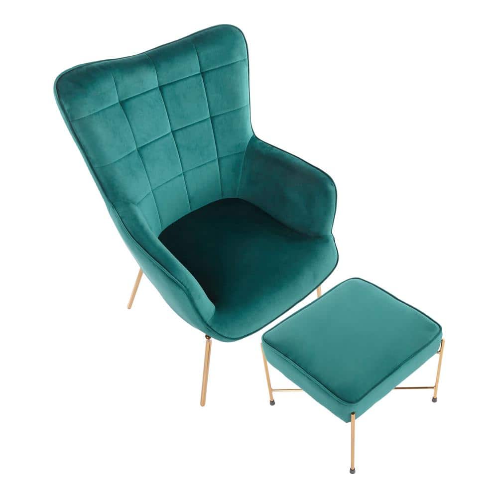 Izzy Contemporary Green Velvet and Gold Metal Arm Chair