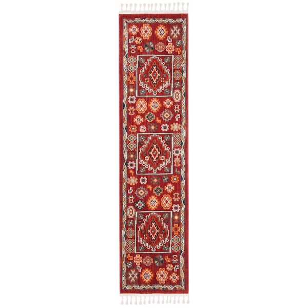 Farmhouse 2 ft. x 6 ft. Red/Ivory Floral Runner Rug