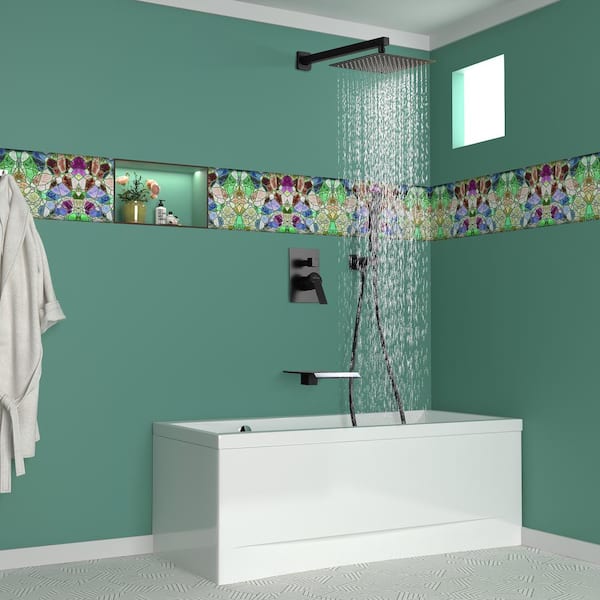 Wall Mount Single-Handle 1-Spray Tub and Shower Faucet in Matte Black - 10 Inch (Valve Included)