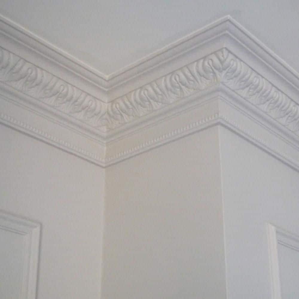 Primed White Polyurethane Crown Moulding with Acanthus Leaves