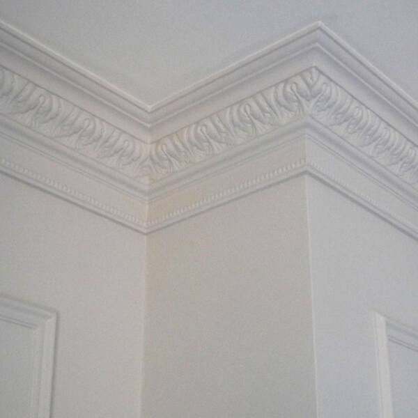 ORAC DECOR 6-7/8 in. x 5-1/8 in. x 78-3/4 in. Acanthus Leaves and Beads Primed White Polyurethane Crown Moulding