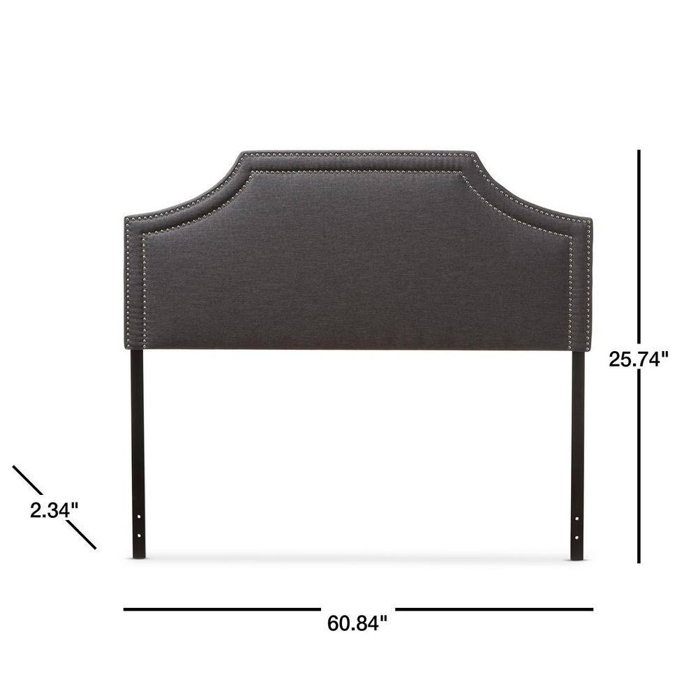 Dark Gray Upholstered Queen Headboard with Nailhead Trim