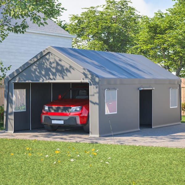 13 ft.W x 26 ft.D Heavy Duty Carport Canopy with 2 Roll-Up Doors + 1 Side Door, Removable End Walls & Windows