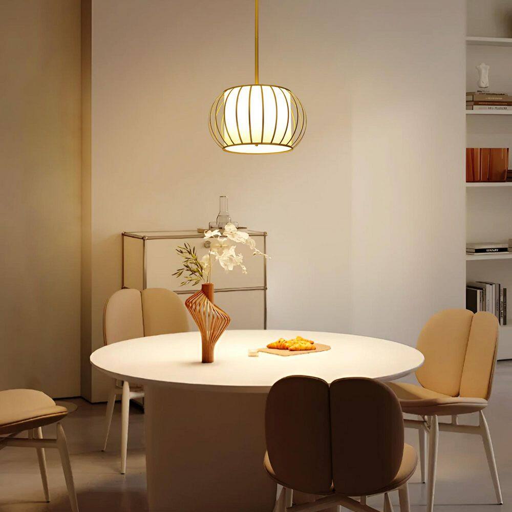 4-Light Gold Farmhouse Cage Drum Pendant Light Adjustable Hanging Light with Fabric Shade for Dining Room price history on PriceWatchPro