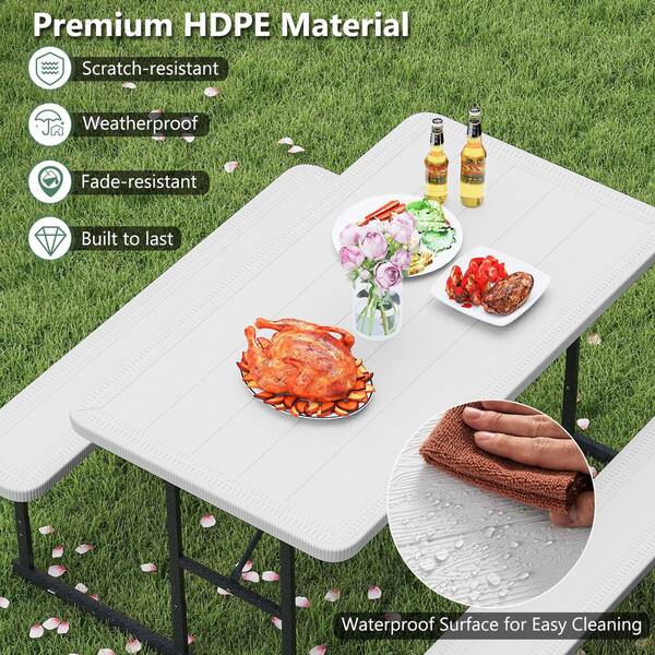 Liviza 53 in. White Rectangle Steel and HDPE Picnic Tables Bench