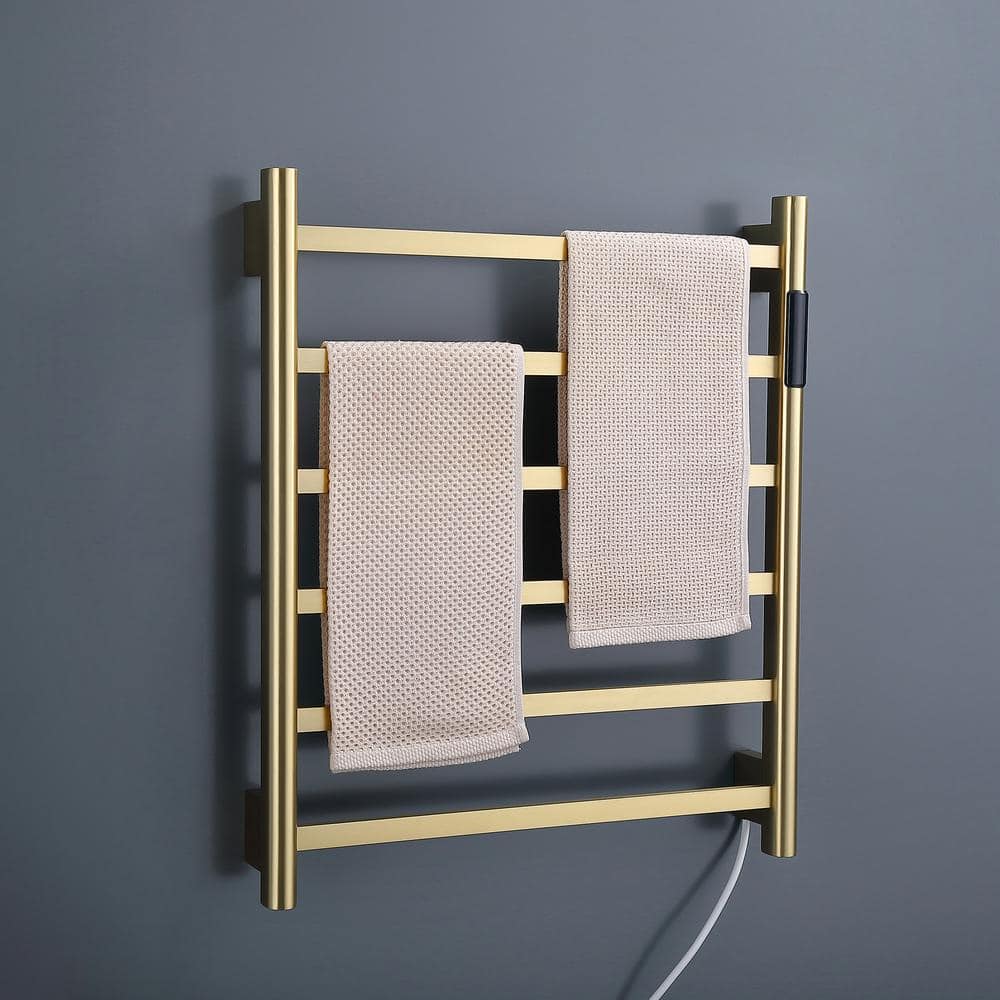 6-Towel Holders Screw-In Plug-In and Hardwire Towel Warmer in Gold
