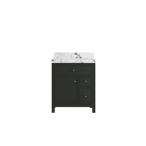 Willow Collections Sonoma 30 in. Single Sink Freestanding Black Top Bath Vanity with Viola Night Quatrz Top Unassembled