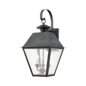 Willowdale 22 in. 3-Light Charcoal Outdoor Hardwired Wall Lantern Sconce with No Bulbs Included