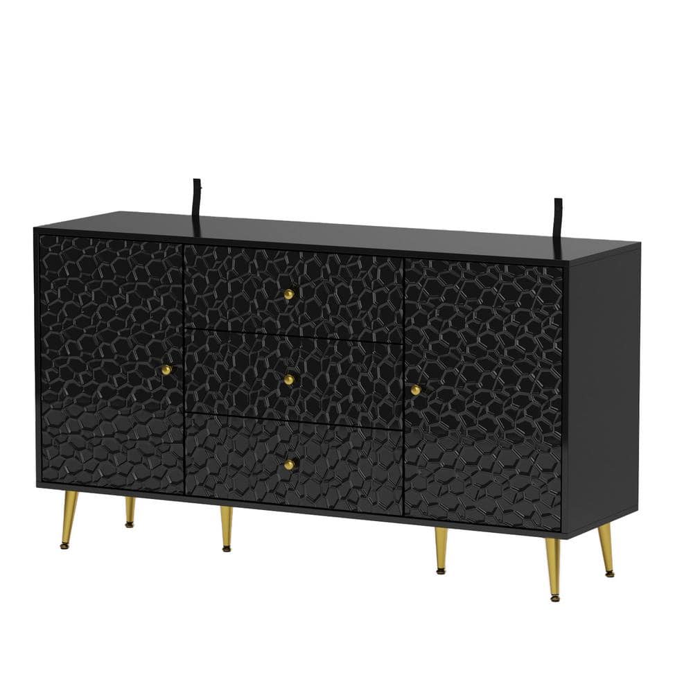 FUFU&GAGA Black Wooden Accent Storage Sideboard, Dresser
