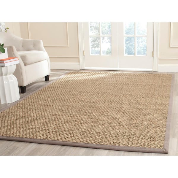 Natural Fiber Beige/Gray 5 ft. x 5 ft. Square Border Area Rug