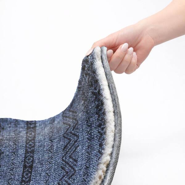Dream Shag Premium Machine Washable Abstract ADS803 Navy 2 ft. x 7 ft. Runner Rug