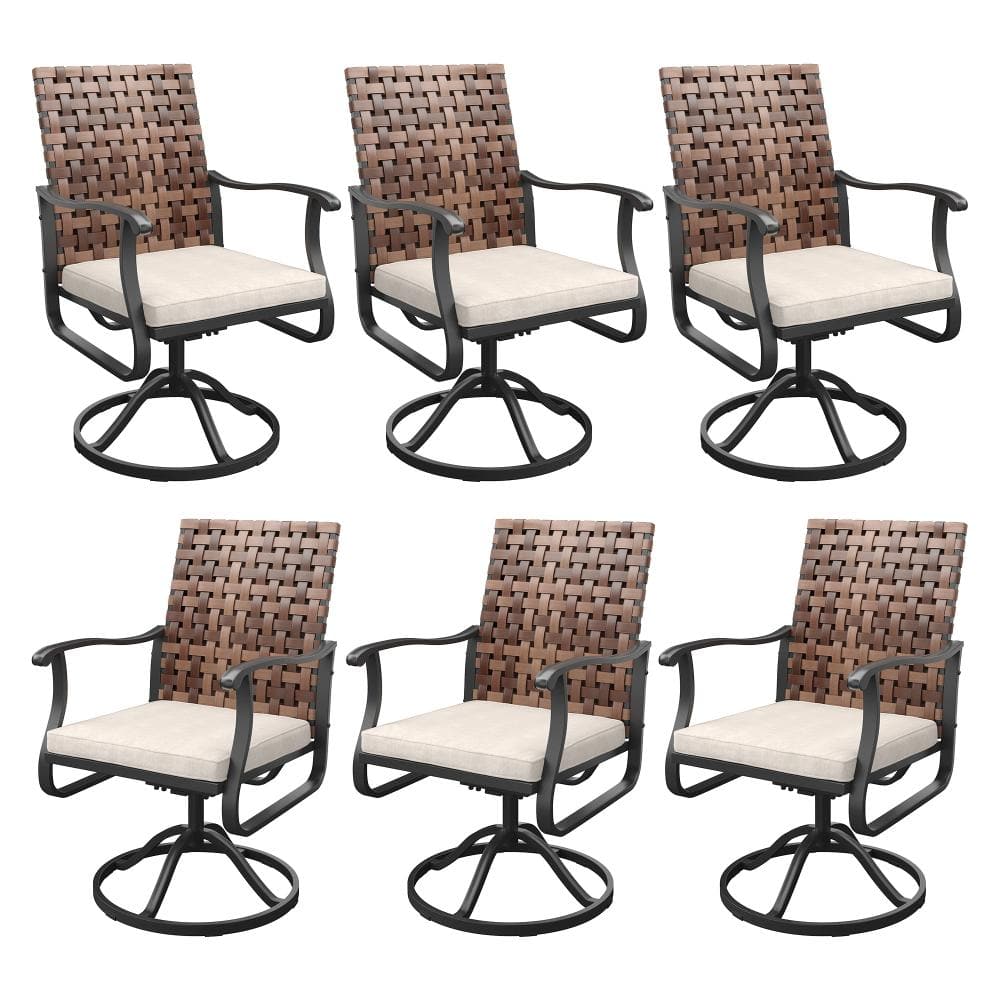 Brown Wicker Outdoor 360-Degree Swivel Patio Dining Chairs with Beige Cushions (6-Pack) price history on PriceWatchPro