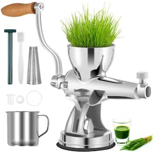 Manual Wheatgrass Juicer Stainless Steel Detachable Hand Crank Juicer Extractor with Suction Cup Base & Table-top,Silver