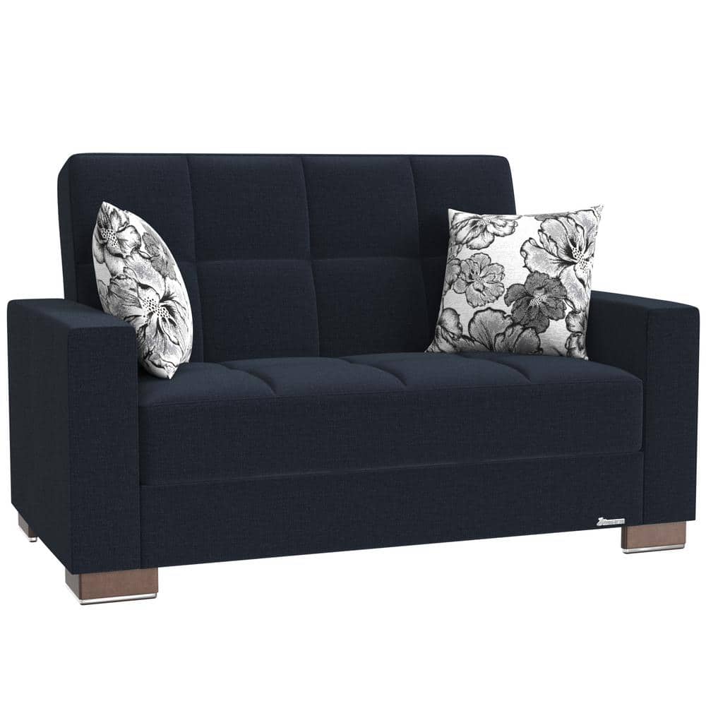Basics Convertible 63 in. Dark Blue Polyester 2-Seater Loveseat With Storage, Firm Seat Cushion