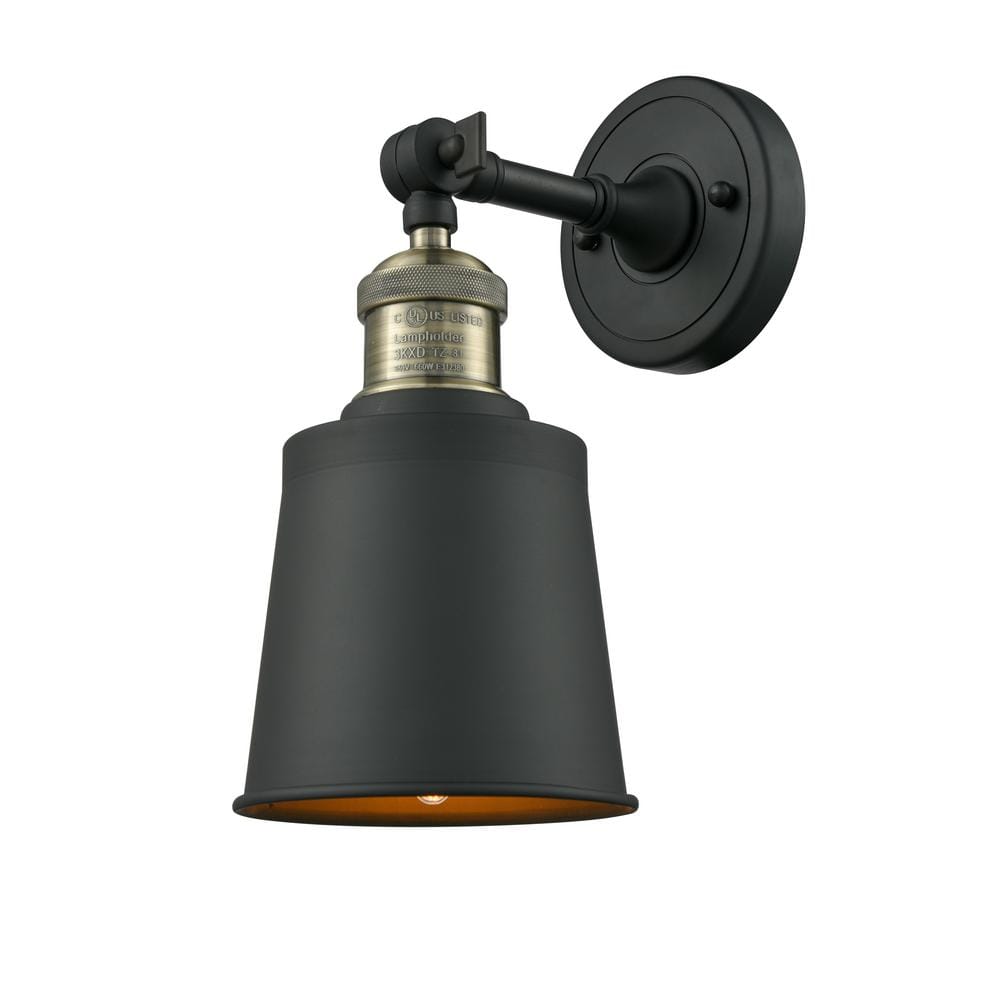 Addison 1-Light Matte Black, Black Antique Brass Wall Sconce with Black Metal Shade price history on PriceWatchPro