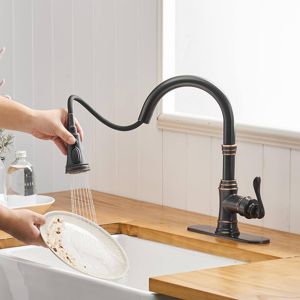 Oil Rubbed Bronze High Arc Kitchen Faucet with Pull-Out Spray