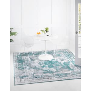 Sofia Salle Garnier Turquoise 8 ft. x 8 ft. Distressed Square Area Rug