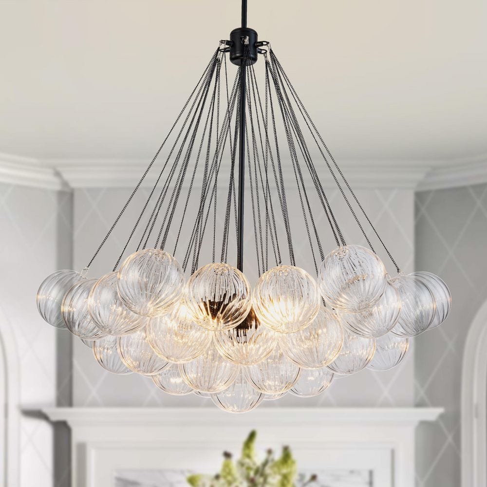 Almas Isa HUOKU Alma 3-Light 31.5 in.W Matte Black Modern Bubble Cluster