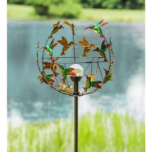 75 in. Metal Hummingbird Wind Spinner with Color-Changing Solar Orb