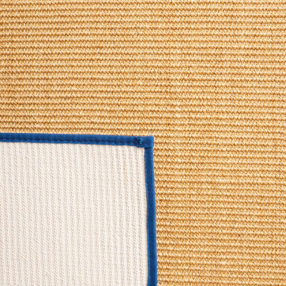 Natural and Navy Hand-Knotted Wool Cotton Silk Rug 4' x 6'