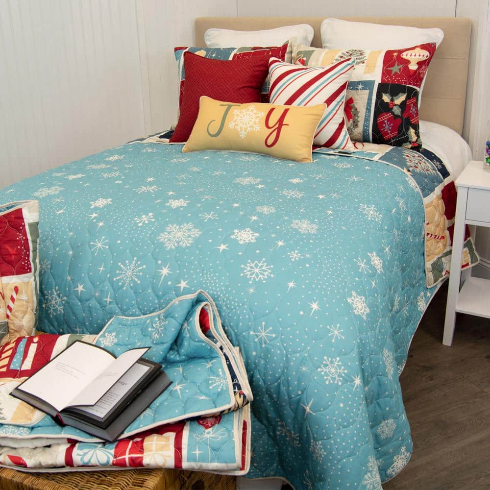 King Size Red and Multicolor Microfiber Reversible Quilt Set
