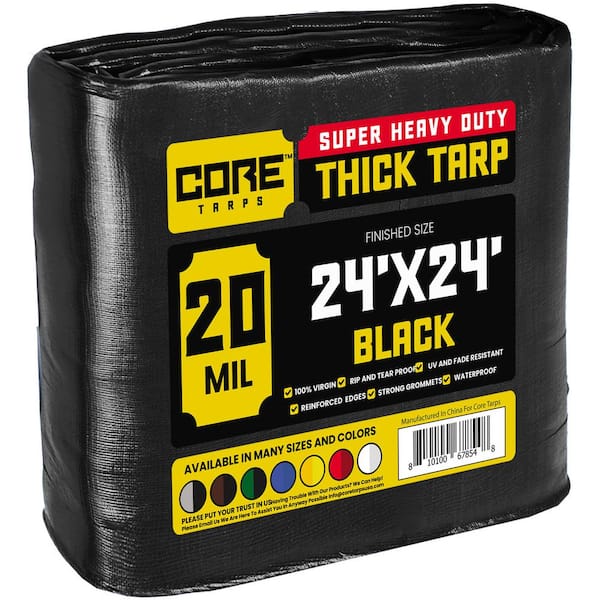 CORE TARPS 24 ft. x 24 ft. Black 20 Mil Heavy Duty Polyethylene Tarp, Waterproof, UV Resistant, Rip and Tear Proof