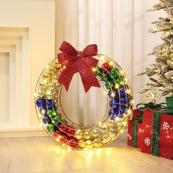 LuxenHome 24 in. H Round Christmas Ornament Wreath Outdoor Holiday