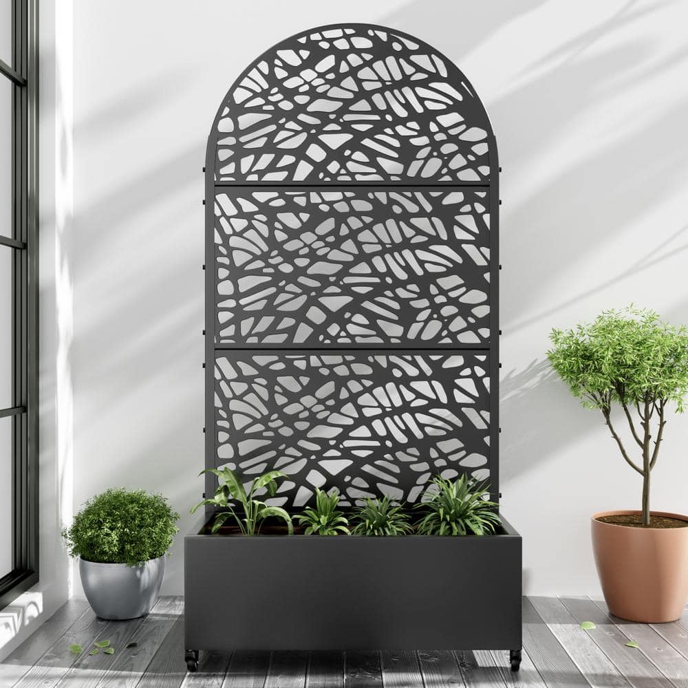 72 in. x 35 in. Arched-Top Black Outdoor Metal Privacy Screen Raised Planter Box Wall Decor price history on PriceWatchPro
