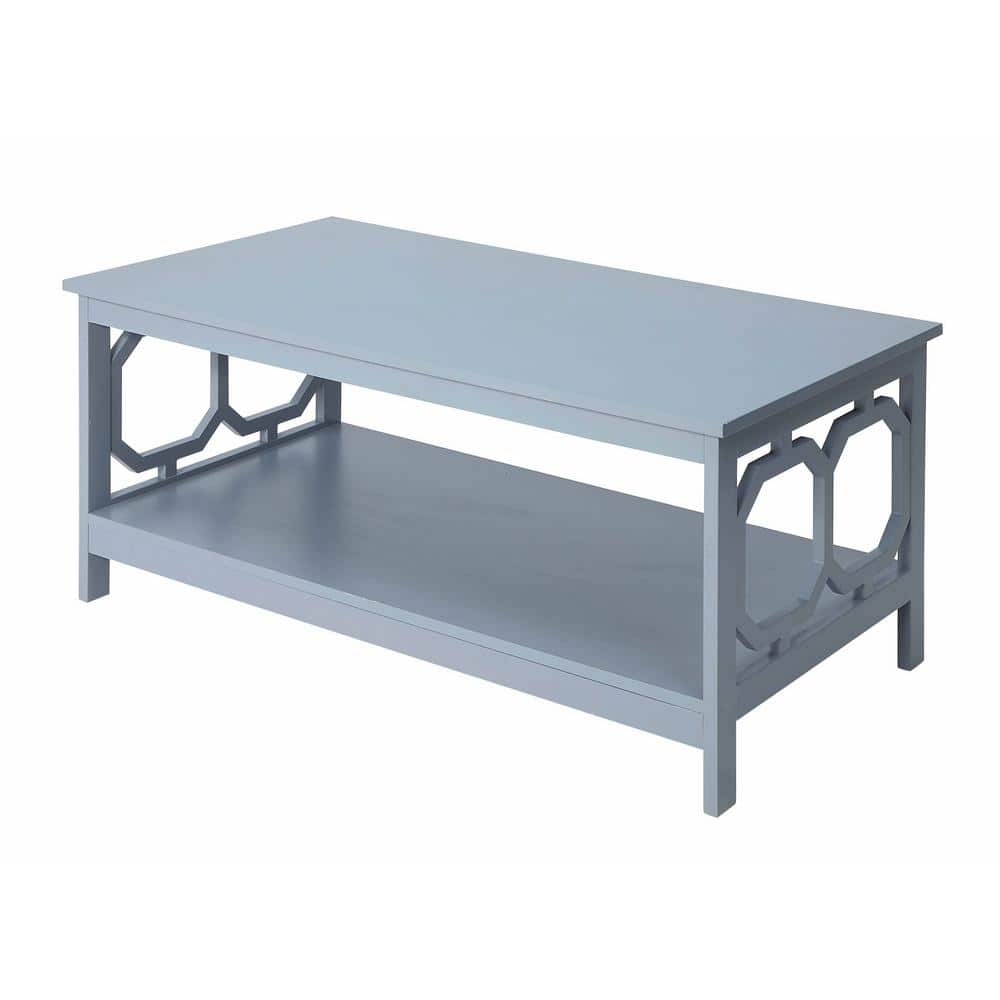 Gray Rectangular Wood Coffee Table with Shelf