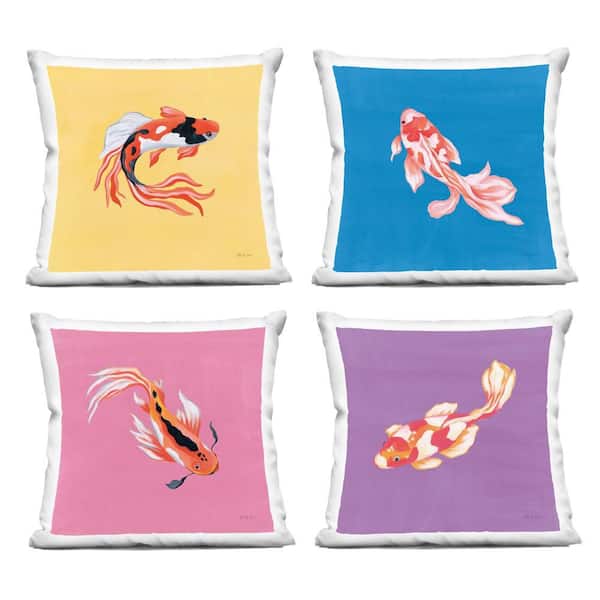Vibrant Colorful Koi Fish Orange Print Zipper Polyester 18 in. X 18 in. Throw Pillow Set of 4