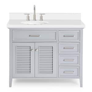 Kensington 43 in. W x 22 in. D x 36 in. H Freestanding Bath Vanity in Grey with Pure White Quartz Top