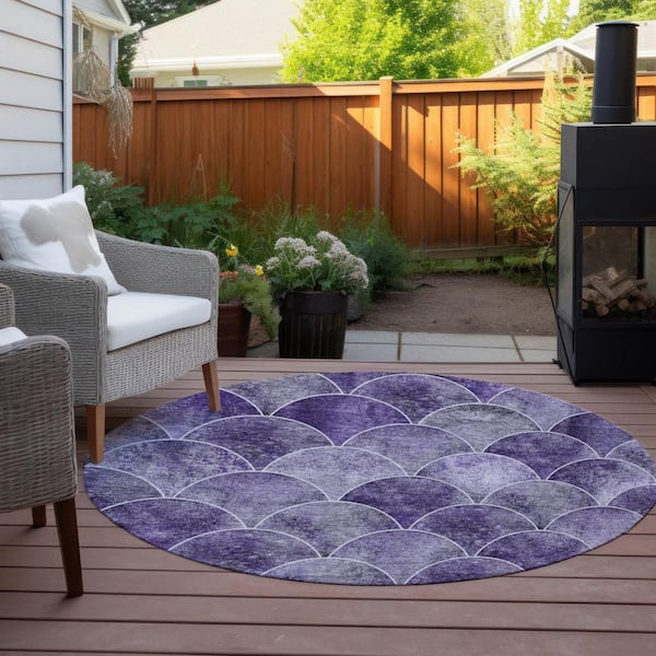 Purple, Lilac, Lavender 8 ft.  RoundWoven Abstract Polyester Round Indoor / Outdoor Area Rug