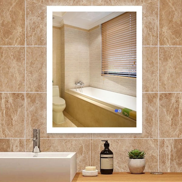 24 in. W x 32 in. H Small Rectangular Frameless Anti-Fog Wall Bathroom Vanity Mirror in Silver