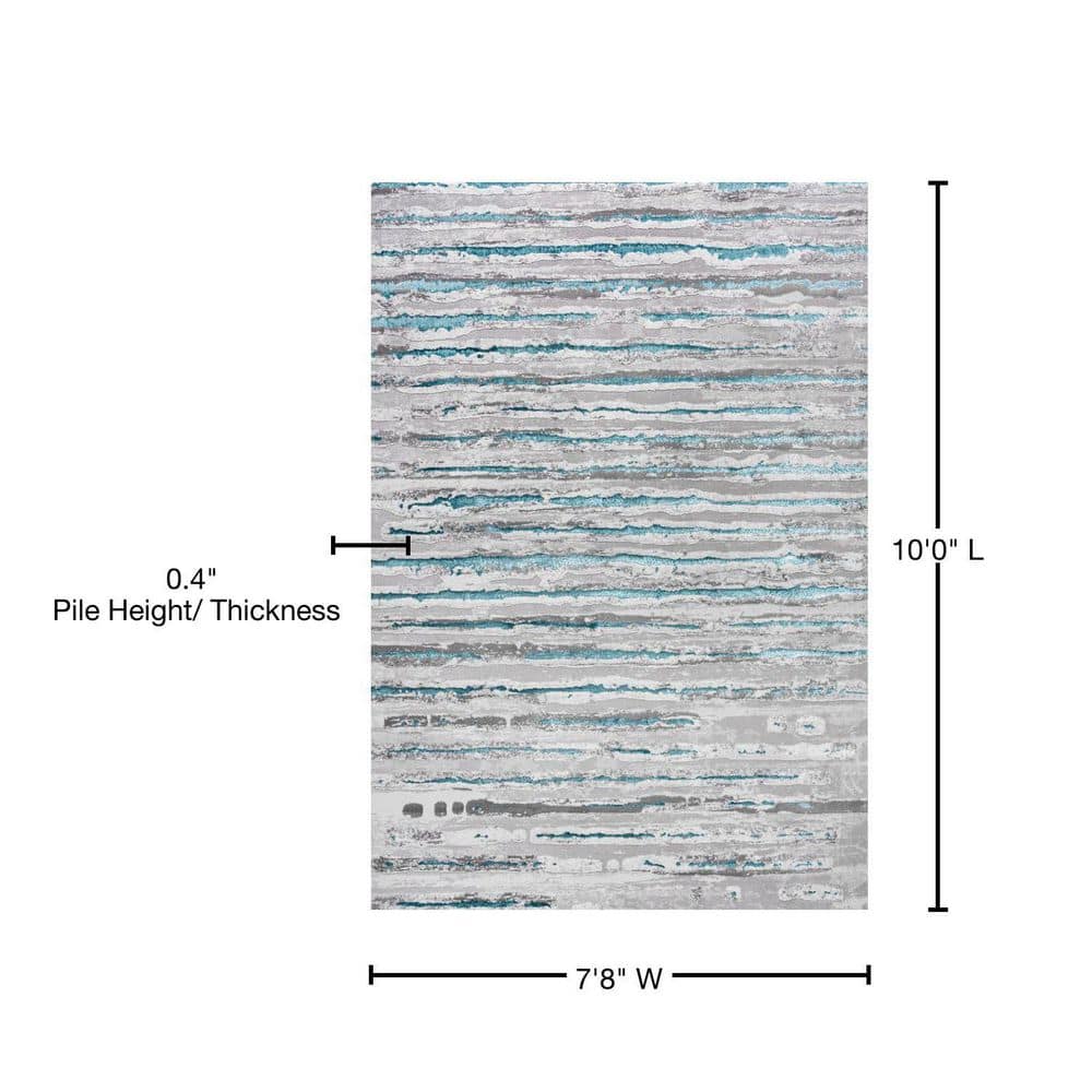 Gray and Turquoise 8' x 10' Synthetic Stripe Area Rug