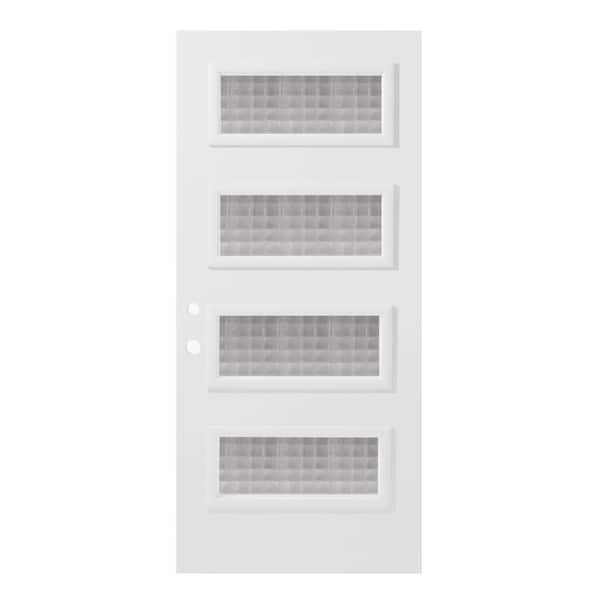 Stanley Doors 32 in. x 80 in. Lorraine Carre 4 Lite Painted White Right-Hand Inswing Steel Prehung Front Door