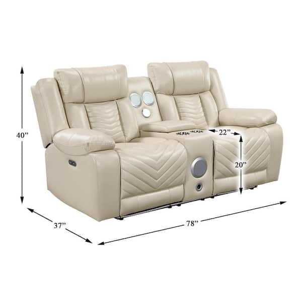Lazzara Durant 78 in. W Beige Faux Leather Power Double