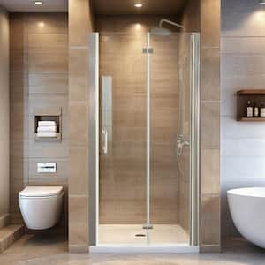 34 - 35.3 in. W x 72 in. H Frameless Bi-Fold Shower Door in Brushed Nickel with Clear SGCC Tempered Glass